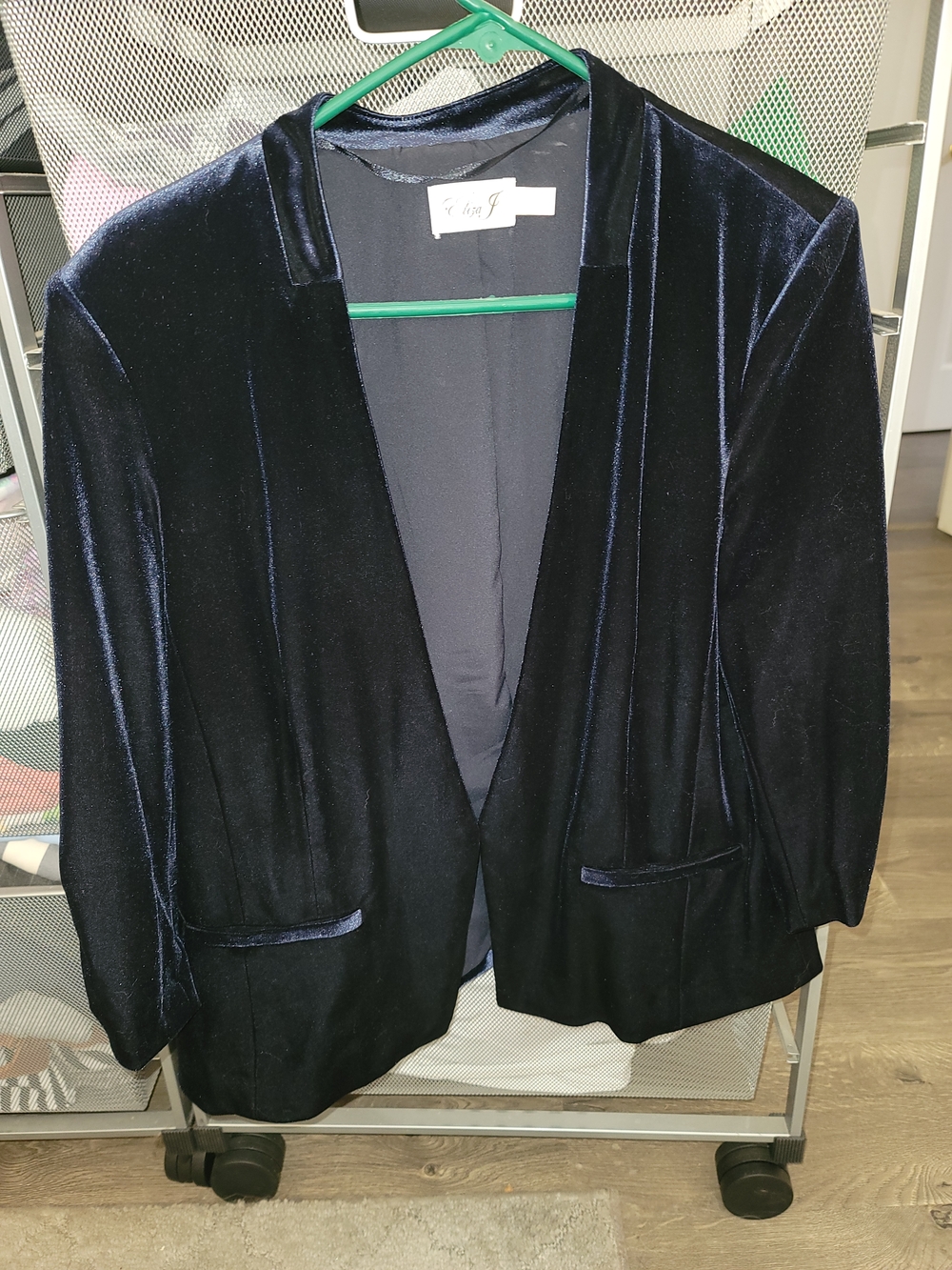 Eliza J Navy Velvet Open-Front Blazer